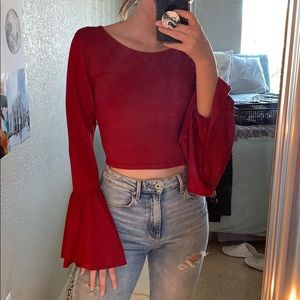 Red Bell Sleeve Crop Top